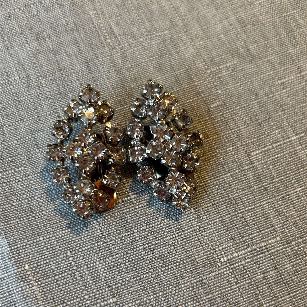 Elegant Silver Rhinestone Clip on Crystal Earrings